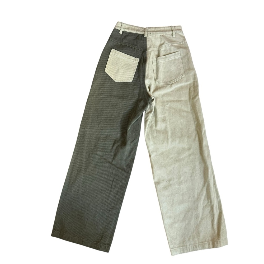 Papermoon Olive Green and Cream High Waisted Wide Leg Pants Women’s Small - Picture 2 of 7